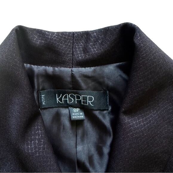 Kasper Blazer Black Monochromatic Long Sleeve Tailored Jacket Size 8 Petite - Picture 2 of 13